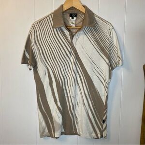 Just Cavalli Graphic Polo White Tan Roberto Italy Button Collar Shirt Logo 50